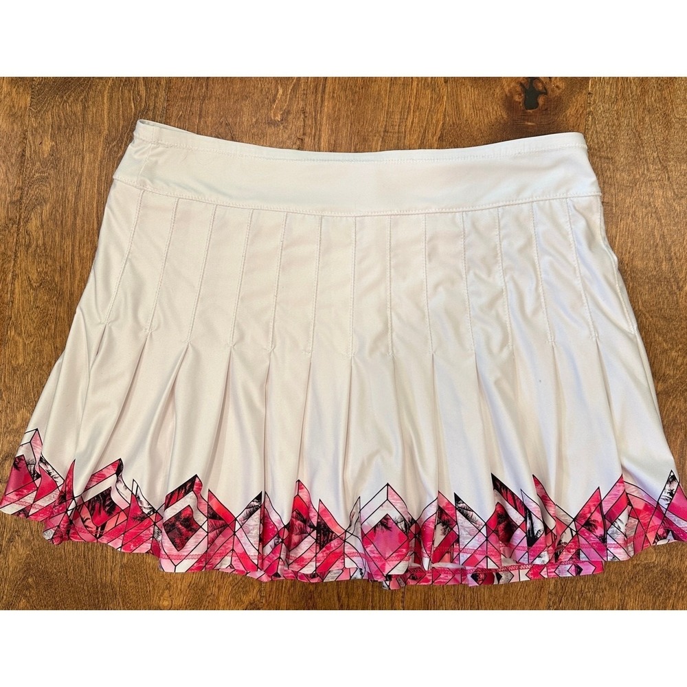 Lucky in Love Pleated Tennis Skort Sz L 12 White Geometric Palm Print Pickleball - Picture 3 of 10